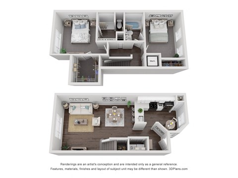 Floor plan for 2 beds, 2 baths, 1133 sqft